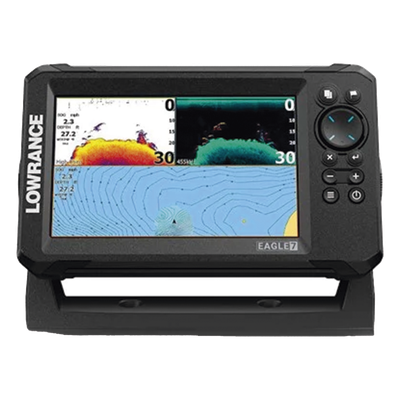 Ecosonda / Pantalla IPS 7 pulgadas / CHIRP + DownScan / 50-200 y 455-800 kHz / 0.67 kg / 8.9 x 5.5 x 3.3 pulgadas