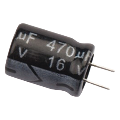 Capacitor Electrolítico de Aluminio / 470 μF / 16 Vcc / 105 °C / Radial 8.0 x 11 mm / Corriente de Rizado 305 mA RMS