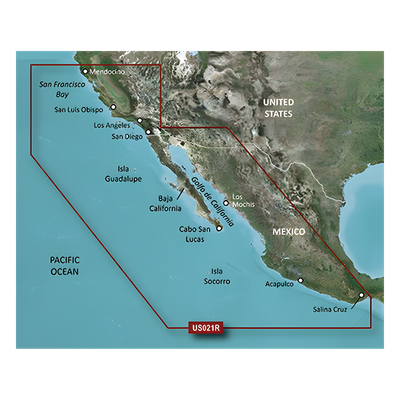 Carta Náutica Electrónica / Cobertura California a Puerto Vallarta / Gráficos Costeros de Alta Precisión / Auto Ruta por Profundidad / Contornos de 1′ / 10 Rangos de Sombreado de Profundidad