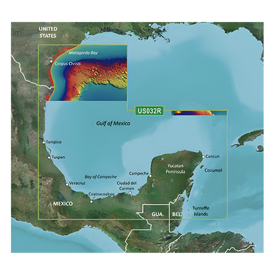 Carta Náutica Digital / Sur del Golfo de México / Contornos 1 ft / Sombreado de Profundidad 10 Rangos / Auto Ruta por Profundidad