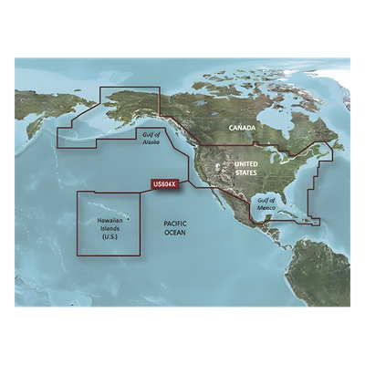 Mapa náutico / Cobertura costera EE.UU., Canadá oeste, Caribe / Contornos 1′ / Sombreado 10 rangos / Auto ruta / Datos Garmin y Navionics