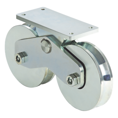 Rueda Doble para Puerta Corrediza / 16 cm / 1920 kgf / Canal V / Acero Galvanizado / 15.10 kg