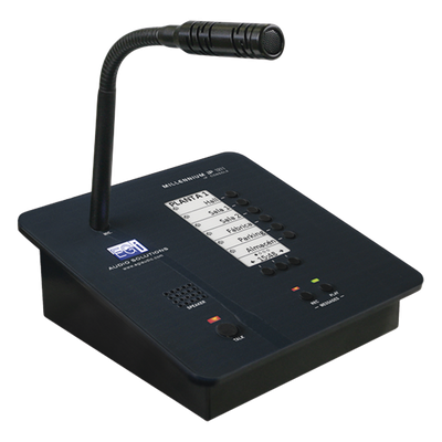 Consola de Avisos Multizona IP / Audio 16 bits 44.1 kHz / Display Tinta Electrónica / Micrófono Electret / 6 Teclas Directas / Grabación de Mensajes