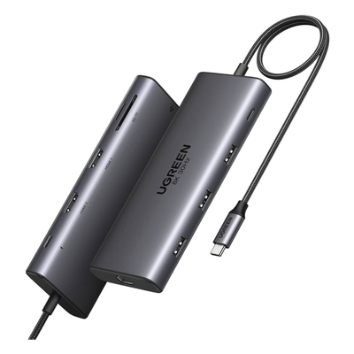 Docking Station USB-C 10 en 1 / Dual HDMI 4K 60Hz y 8K 30Hz / Carga PD 100W / Ethernet Gigabit / USB 3.0 / Lector SD-TF