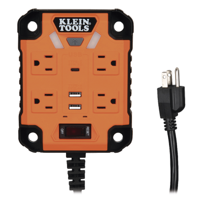 Multicontacto Industrial / 4 Salidas 120 Vca / 2 USB-A y 1 USB-C / Luces LED Integradas / Soporte Magnético / Cable 5′ (1.5 m)