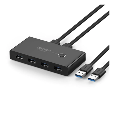 Conmutador USB / 4 Puertos USB 3.0 / 2 PC / Switch Manual / Alimentación Extra 5V / Cables 1.5 m (4.9 ft)