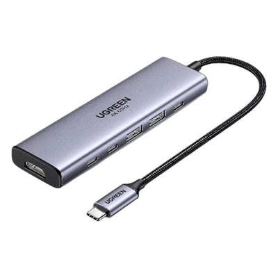 Hub USB-C 6 en 1 / HDMI 4K@60Hz / 4x USB 3.2 Gen 2 10 Gbps / PD 100W / Aluminio / 20 cm