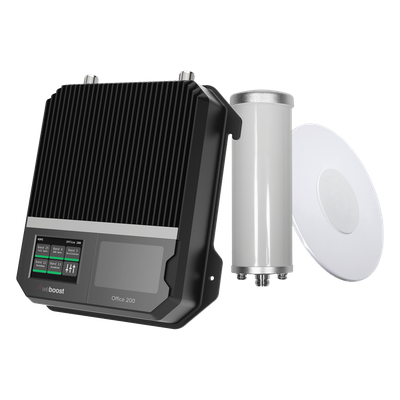 Amplificador de Señal Celular Empresarial / 2G 3G 4G VoLTE / Cobertura 1,600 m² (17,222 ft²) / 4 Antenas / Doble Enlace Ascendente / Diseño EE.UU.