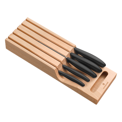 Portacuchillos de Cajón / Madera de Haya Suiza / 5 Cuchillos / Polipropileno Negro / 435 x 148 x 65 mm