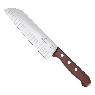 Cuchillo Santoku / Hoja 17 cm / Filo con Alvéolos / Mango de Pino Modificado / 0.103 kg / Fabricación Suiza