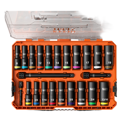 Juego de Dados de Impacto Profundos / Drive 3/8″ / SAE y Métrico / 23 Piezas / Adaptadores Multi-Propósito / Estuche Modular