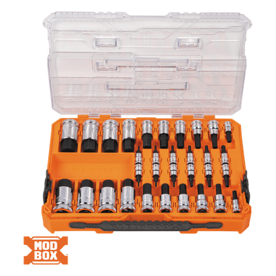 Juego de Dados / 13 Piezas / SAE-Métrico-Hex-Torx® / 3 Conducciones 1/4-3/8-1/2 Pulgada / Acabado Moleteado / Marcado en Relieve