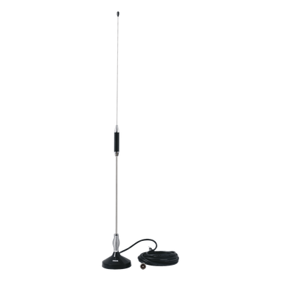 Antena Móvil CB / Banda Civil 26.960 – 27.400 MHz / Acero Inoxidable / Base Magnética / Cable RG58 5 m / 61 cm (24 in)
