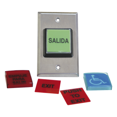 Botón de Salida / Placas Intercambiables Español/Inglés / LED 12 VCC / NO/NC / Acero Inoxidable / ADA