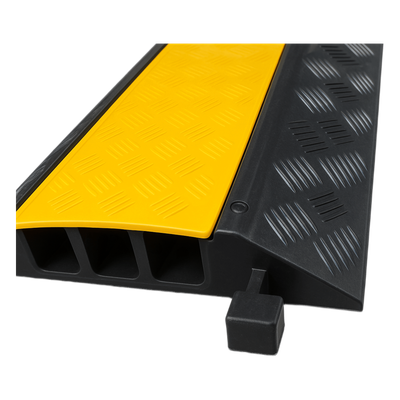 Protector de Cable / 3 Canales / Carga 5 Toneladas / Canal 30×30 mm / Base Goma y Tapa Plástico / 90 cm Largo / Amarillo-Negro