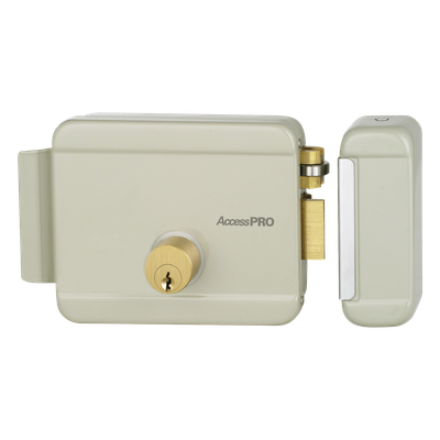 Cerradura Eléctrica / 12 VCA 2.5 A / Doble Cerrojo / Activación por Pulso 2 s / Exterior / Derecha / 129 x 103 x 38 mm