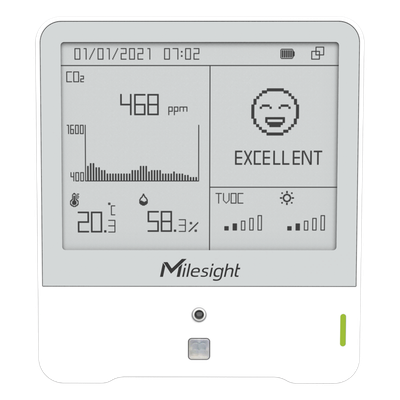 Monitor Ambiental IAQ / 9 Sensores CO2-TVOC / Display E-Ink 4.2 Pulgadas / LoRaWAN / Certificación WELL / Detección de Presencia