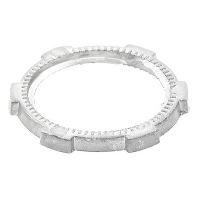 Contratuerca Metálica / Zamac 51 mm (2″) / Diámetro 74 mm / Estrías para Continuidad de Tierra / Acabado Zinc Bruñido