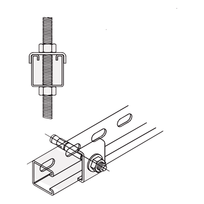 Tope Unicanal / Forma U / Tornillo 3/8″ (9.5 mm) / Acero Galvanizado / Carga Pesada