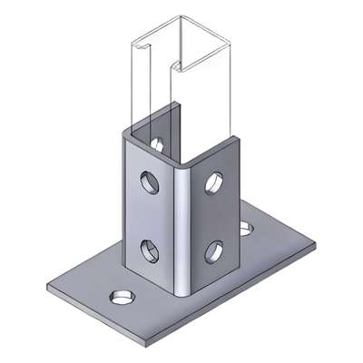 Base de Montaje Cuadrada / 4 Perforaciones / Acero Galvanizado / Perfil Sencillo Industrial