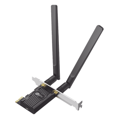 Adaptador PCIe Wi-Fi 6 / AX1800 Mbps / Doble Banda 2.4/5 GHz / Bluetooth 5.2 / MU-MIMO 2×2 / WPA3 / Antenas 2 dBi Desmontables