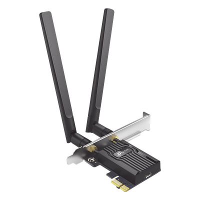 Adaptador PCIe Wi-Fi 6 / AX3000 Mbps / Doble Banda 2.4/5 GHz / MU-MIMO 2×2 / Bluetooth 5.2 / WPA3 / Antenas 2 dBi / Perfil Bajo y Completo