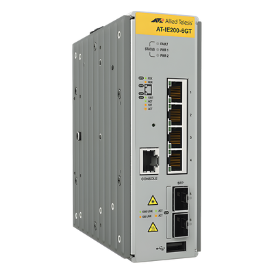 Switch Industrial Administrable Capa 2 / 4 Puertos Gigabit + 2 SFP / 8.93 Mpps / -40°C a 75°C / 12-48 VDC / 1.8 x 6.3 x 5.3 in