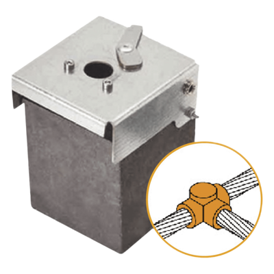 Soldadura Exotérmica / Unión T Horizontal / 1/0 AWG (50 mm²) / 50 Soldaduras / Grafito con Tapa Electrogalvanizada
