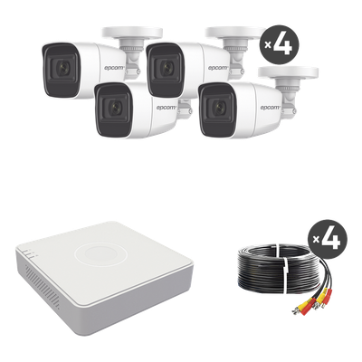 Kit de Videovigilancia TurboHD / DVR 4 Canales / 1080p Lite / 4 Cámaras Bala 2 MP / Audio por Coaxitron / IR 25 m (82 ft)