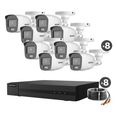 Kit de Videovigilancia TurboHD / DVR 8 Canales + 2 IP / 1080p Lite / 8 Cámaras Bala ColorVu / Audio Integrado / IR Blanco 20 m (65.6 ft) / HDD hasta 6 TB