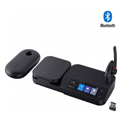 Auricular Bluetooth Mono / Cancelación de Ruido 4 Micrófonos / Autonomía 30 h / Pantalla Táctil 3″ / Hub USB / Carga Inalámbrica Qi 15W