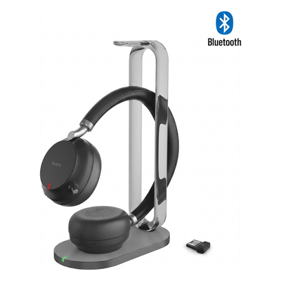 Auriculares Profesionales / Bluetooth 5.3 / Alcance 45 m (147.6 ft) / ANC 35 dB / Autonomía 40 h / Base de Carga Qi / USB-C y USB-A