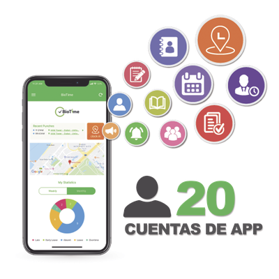 Licencia de Asistencia Móvil / 20 Usuarios / GPS y Fotografía / Integración BIOTIMEPRO / Operación Dual Empleado-Administrador
