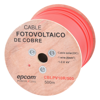 Cable Fotovoltaico / Conductor Cobre 6 mm² (10 AWG) / 2000 Vcc / Rango -40°C a 120°C / Resistencia UV y Ozono / Carrete 500 m (1640.4 ft)