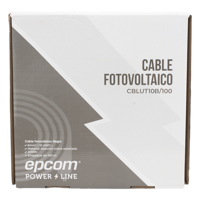 Cable Fotovoltaico / 6 mm² (10 AWG) / 2000V / Rango Térmico -40°C a 120°C / Resistencia UV y Ozono / Rollo 100 m (328.1 ft) / UL 4703 y TUV