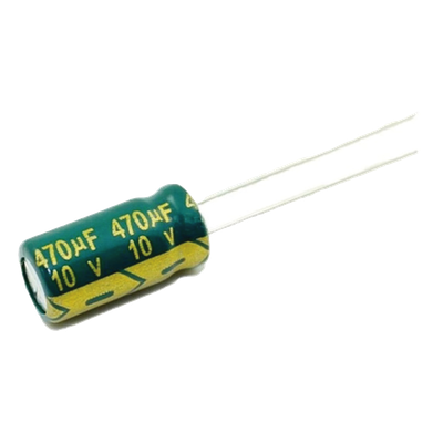 Capacitor Electrolítico de Aluminio / 470 µF / 10 VDC / 105 °C / Radial 6.3 x 11 mm / Corriente de Rizado 300 mA @10kHz