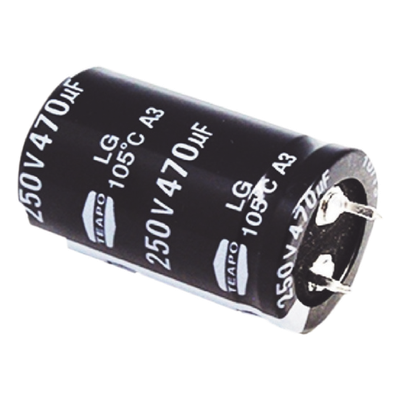 Capacitor Electrolítico de Aluminio / 470 µF / 250 VDC / 105 °C / 25 x 40 mm / Radial