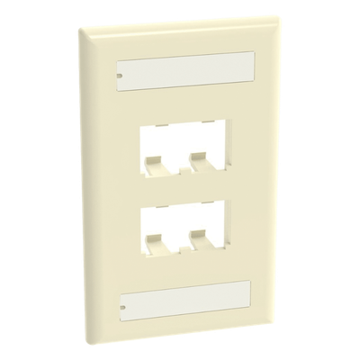 Placa de Pared Vertical / 4 Puertos Mini-Com / Diseño Plano / Con Espacios para Etiquetas / 2.75 x 4.5 in / ABS Marfil