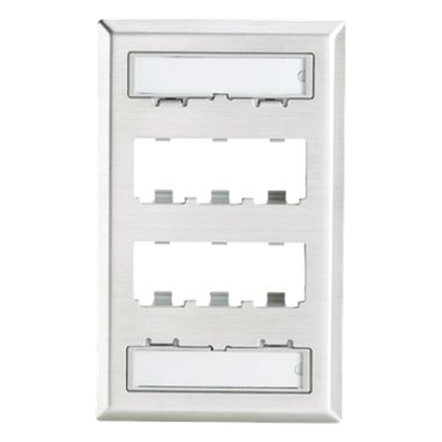 Placa de Pared Vertical / 6 Puertos Mini-Com / Acero Inoxidable Grado 304 / 69.8 x 114.3 mm / 2.75 x 4.5 in