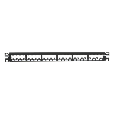 Panel de Parcheo Modular / 24 Puertos / 1UR / Plano / Totalmente Blindado / Acero Inoxidable / Rack 19″
