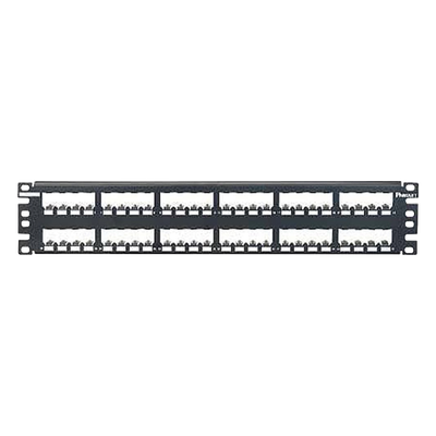 Panel de Parcheo Modular / 48 Puertos / 2UR / Plano / Totalmente Blindado / Acero Inoxidable / Rack 19″