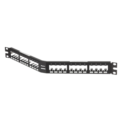 Panel de Parcheo Modular / Angulado / Blindado / 24 Puertos / 1UR / Acero Inoxidable