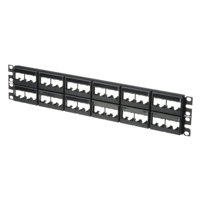 Panel de Parcheo Modular / 48 Puertos / 2 UR / Plano / Sin Blindaje / Mini-Com / Rack 19″