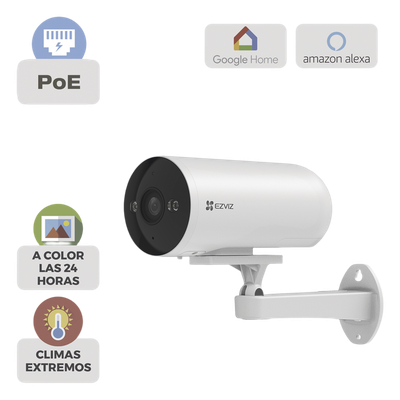Cámara Bala IP / 3 Megapixel (2K) / Color Night Vision 20 m (65.6 ft) / IR 30 m (98.4 ft) / AI Detección Humana y Vehículos / PoE / IP67 / Audio Bidireccional / Luz y Sirena