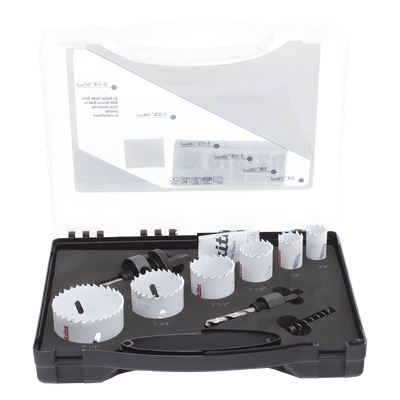 Kit de Broca Sierra / 6 Piezas Bi-Metal / Diámetro Máximo 2-1/4 in / Dientes Paso Variable / 2 Adaptadores / Resorte de Expulsión