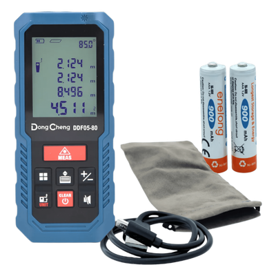 Medidor Láser de Distancia / Rango 0.1 – 80 m (328 ft) / Precisión ±(2 + 5×10⁻⁵d) mm / 8 Modos de Medición / Memoria 30 Registros / USB-C