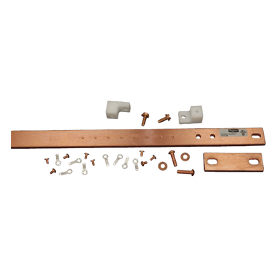 Barra de Tierra Física para Rack 19″ (482.6 mm) / 1 UR / Aleación de Cobre 110 Esta