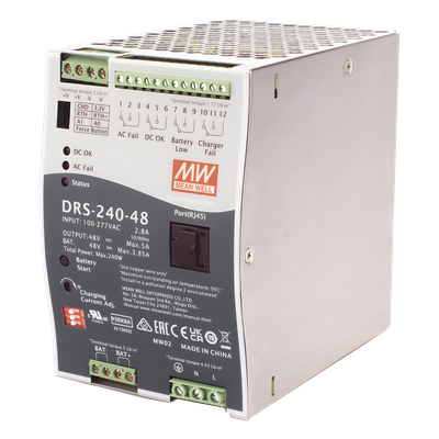 Fuente de Poder Industrial / 240W / Salida 48Vcc / 5A / Cargador de Baterías / Riel DIN / Entrada Universal 90-305Vca