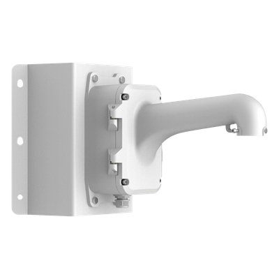Montaje de Esquina con Caja de Conexión / Compatible Domos PTZ / Aleación de Aluminio y Acero / Carga 10 kg (22 lb) / Adaptador AC 24V 3A / IP para Exterior