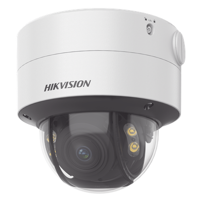 Domo IP / 4 MP / Color 24/7 / Lente Varifocal 3.6-9 mm / Luz Blanca 40 m (131 pies) / WDR 130 dB / IP67 / IK10 / AcuSense / MicroSD 512 GB